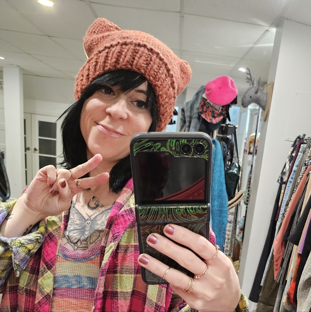 Hand knitted cat ear beanie hat, Fall color 💖